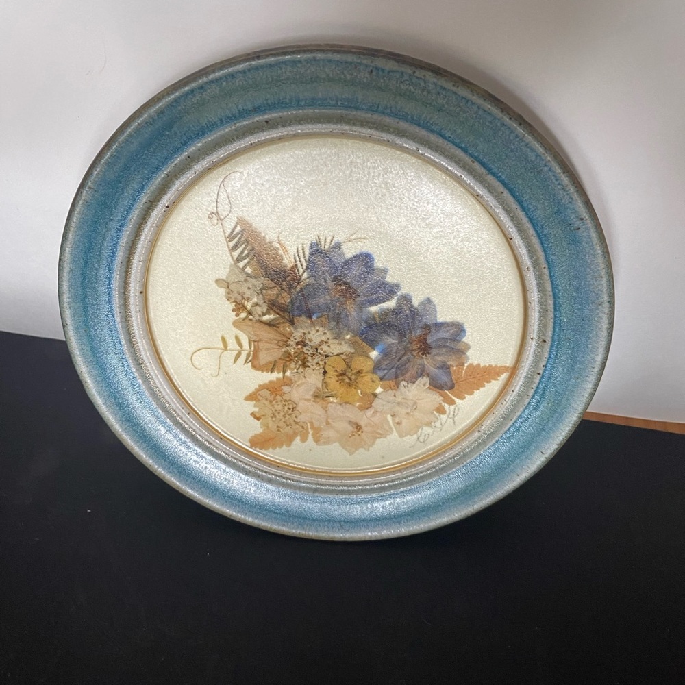 Cottage Girl Creations Ceramic Plate With Inlaid Dried Flowers